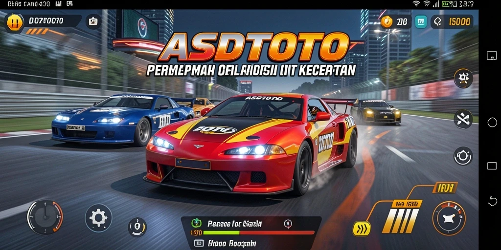 Tangkapan layar gameplay ASDTOTO menunjukkan mobil melaju kencang di trek balap.