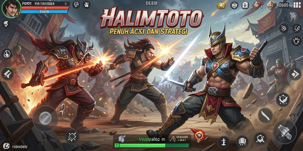 Gameplay HALIMTOTO dengan pertarungan intens dan strategi menarik.