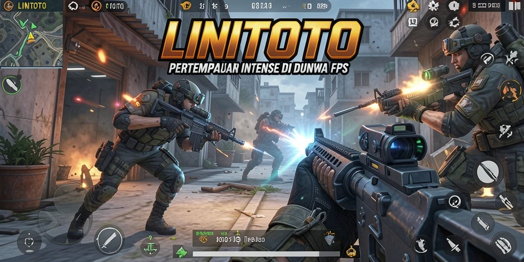 Tangkapan layar utama LINITOTO menampilkan aksi pertempuran yang mendebarkan.