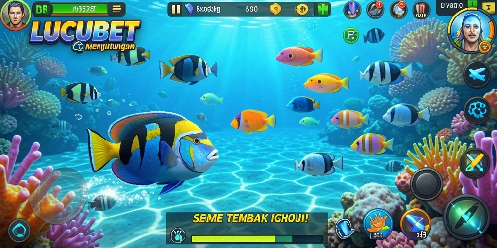 Tampilan gameplay LUCUBET yang menakjubkan dengan aksi tembak ikan.