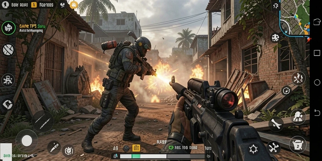 Tangkapan layar menunjukkan gameplay menegangkan dalam game TPS.