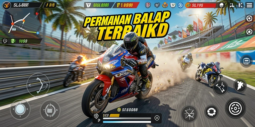 Tampilan gameplay balap motor yang mendebarkan di SL888.