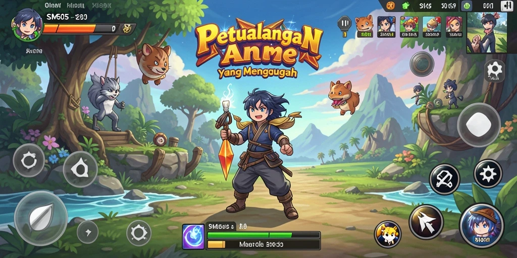 Screenshot utama menampilkan aksi karakter dalam game Anime yang dinamis.