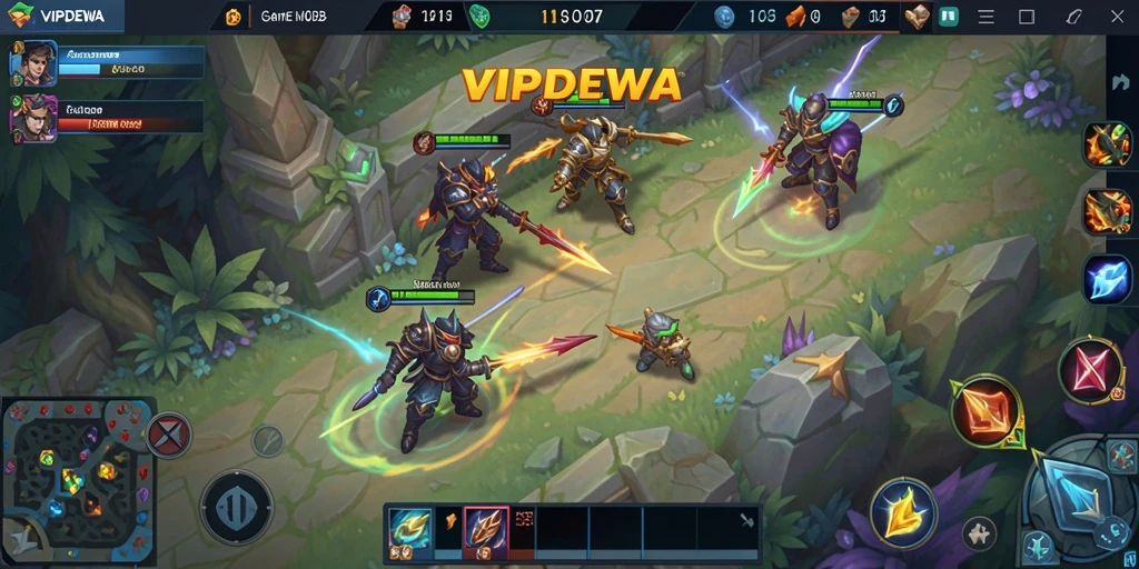 Tampilan gameplay seru dalam pertempuran MOBA VIPDEWA.