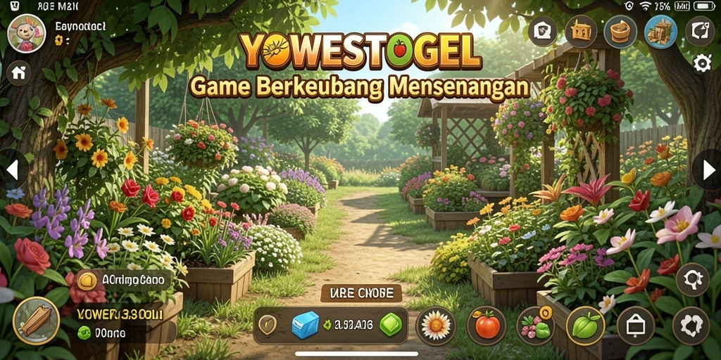 Screenshot utama YOWESTOGEL menampilkan aktivitas berkebun yang seru.